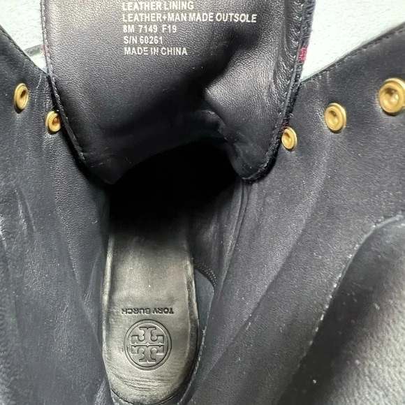 Tory Burch Womens Boots Miller 60MM Checked Wool Calf Leather Navy Size 8 - Picture 13 of 13